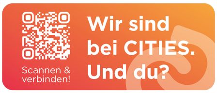 Ein orangefarbener Hintergrund zeigt links einen QR-Code und rechts weißen Text, der 'Wir sind bei CIT Und du!' lautet.