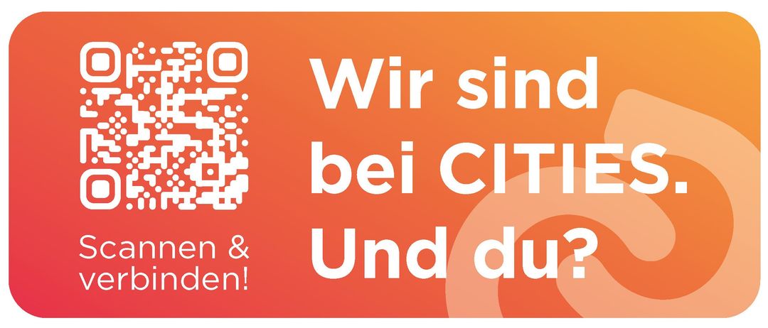 Ein orangefarbener Hintergrund zeigt links einen QR-Code und rechts weißen Text, der 'Wir sind bei CIT Und du!' lautet.