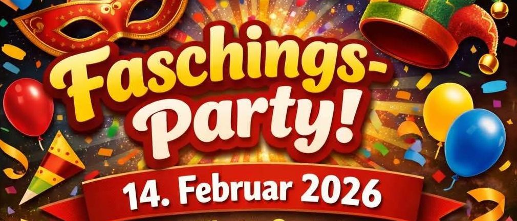 Feuerwehrleute in Uniform feiern auf der Faschings-Party am 14. Februar 2026 von 13:00 Uhr bis Open End in der Alten Gärtnerei. Sie halten Biergläser und Würste.