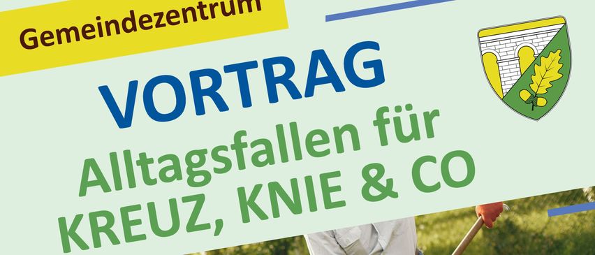 Poster with a man gardening. It reads: 'Everyday falls for Kreuz, Knie & Co. Do, 26th March 2026 at 18:30.' It discusses risks and challenges in gardening.