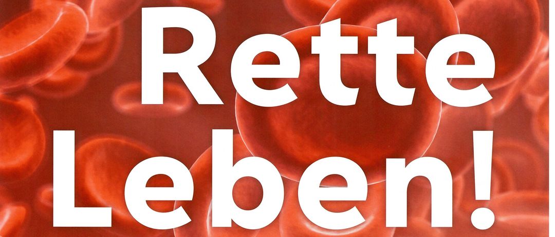 Ankündigung einer Blutspende-Veranstaltung. Retten Sie Leben mit Ihrer Blutspende. Veranstaltung am 31. Mai 2026 von 09:00 bis 12:00 Uhr. Blutbank-Website und App-Link angegeben.