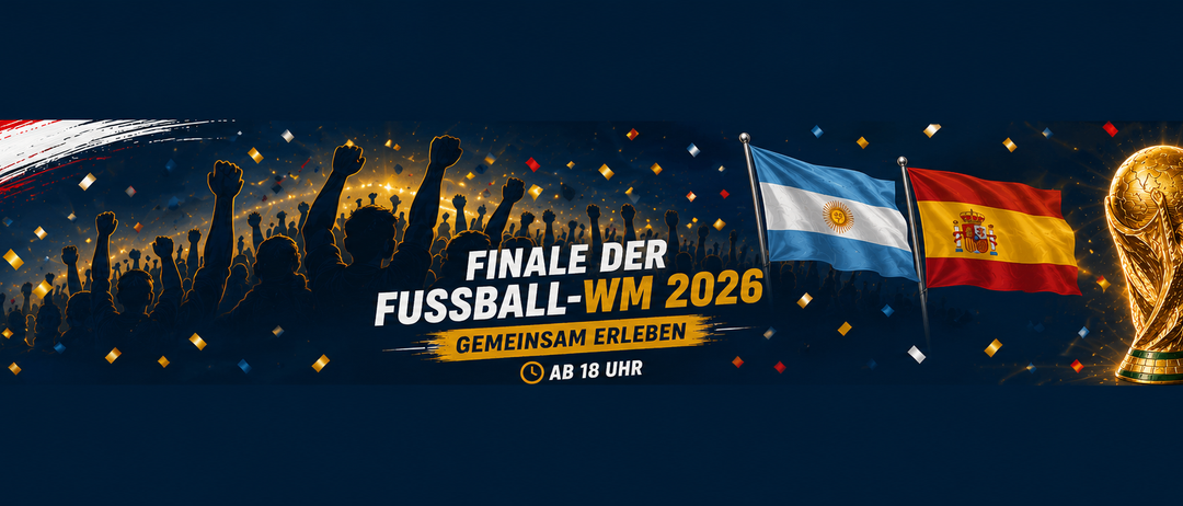 Plakat für das Finale der Frauen-WM 2026, mit einer Menge von Menschen, die ihre Hände heben, einer argentinischen Flagge und einer Uhr, die 18:00 anzeigt.