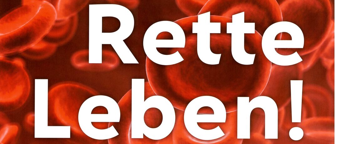 Plakat für eine Blutspende-Veranstaltung im Gemeindesaal am 13. September 2026 von 09:00 bis 12:00 Uhr. Es zeigt rote Blutkörperchen und betont die lebensrettende Wirkung von Blutspenden.