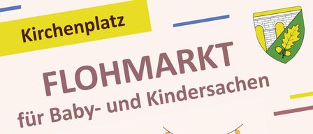 Eine Illustration von zwei Mädchen, die am 19. September 2026 von 09:00 bis 12:00 Uhr auf einem Flohmarkt Baby- und Kindersachen einkaufen.