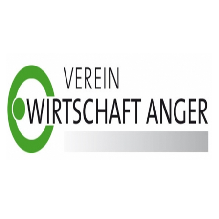 Das Logo für Verein Wirtschaft Anger, mit einem grünen Kreis, einer weißen Linie und dem Text Verein Wirtschaft Anger in schwarzer Schrift.
