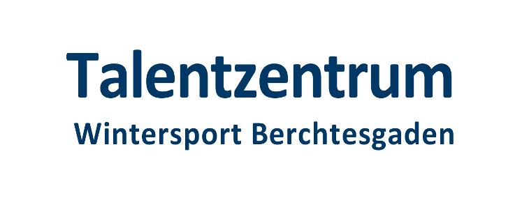 Das Logo für das 'Talentzentrum Wintersport Berchtesgaden' ist dargestellt, mit blauem Text auf weißem Hintergrund.