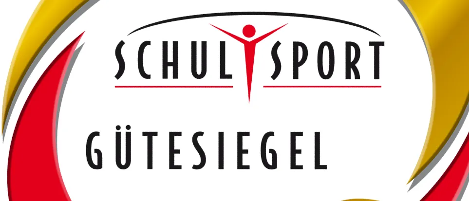 Das Logo für 'Schulsport Gutesiegel' für 2026, auf weißem Hintergrund mit roten, weißen und goldenen Farben dargestellt. Es enthält ein goldenes Band mit '2026 bis 2029'.