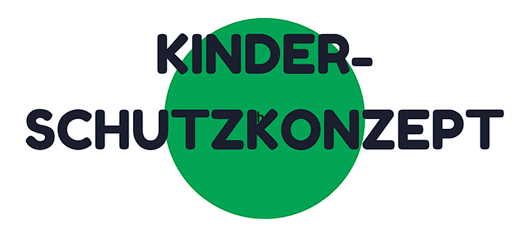 Ein grüner Kreis mit den Worten 'KINDER-SCHUTZKONZEPT' in schwarzer Schrift.