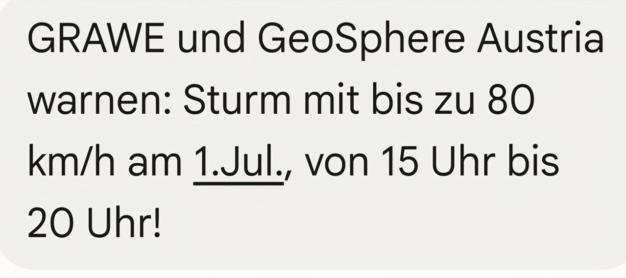 Das Bild zeigt einen Sturm mit GeoSphere, ab dem 1. Juli, beginnend um 15 Uhr.