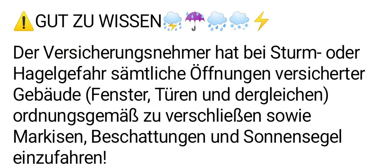 Infografik mit verschiedenen Wettersymbolen wie Wolke, Regen, Schnee und Blitz. Beschriftung lautet 'Wissen, ob ein Schwamm alle Öffnungen wie Fenster, Türen und Lücken einnimmt, um Schäden durch Regen und Sonne zu verhindern.'