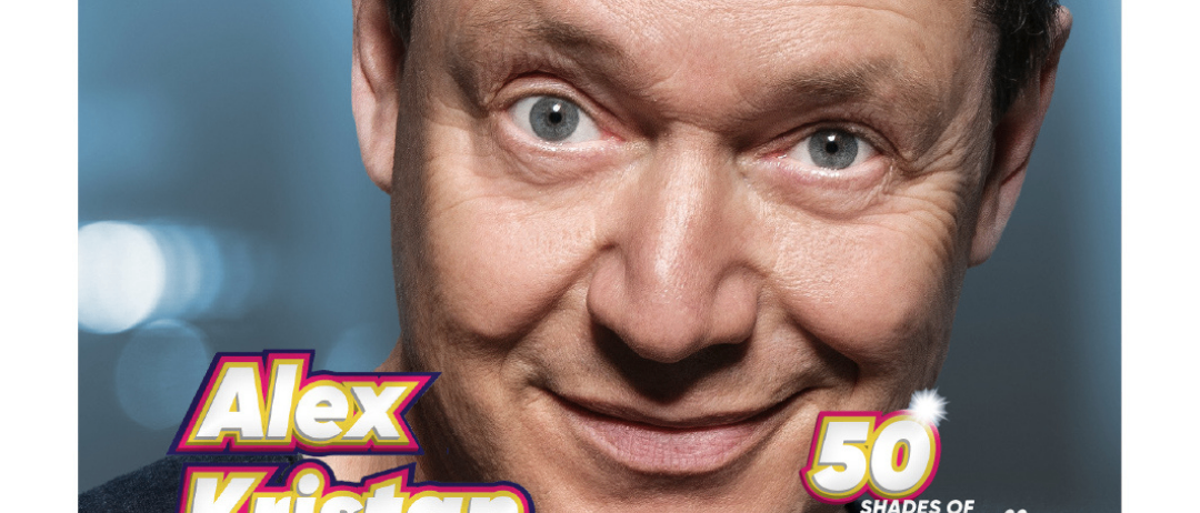 Plakat für Alex Kristans 50 Shades of Schmah am Grottenhof am 9. April. Beginn: 19:30 Uhr.