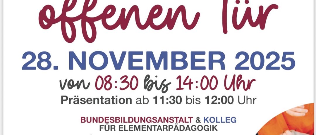 Tag der offenen Tür bei BAREF Mureck am 28. November 2025 von 08:30 bis 14:00 Uhr. Präsentationen von 11:30 bis 12:00 Uhr. Kontakt: +43 (0) 50248081 oder office-bafep@bsc-mureck.at. Besuchen Sie www.bafep-mureck.at. QR-Code für den Zugang.
