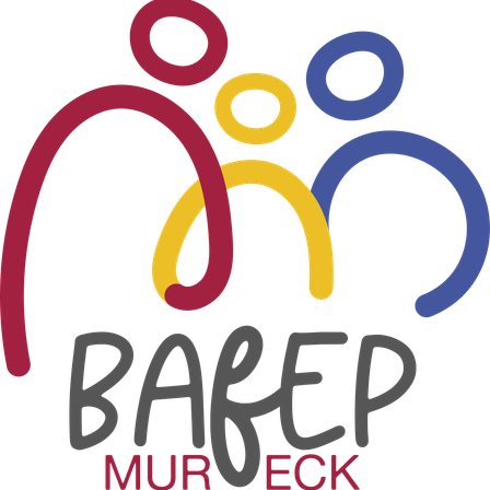 Das Logo für BAREP MURECK, bestehend aus drei verbundenen Kreisen in Rot, Gelb und Blau auf schwarzem Hintergrund. Das Wort 'BAREP' ist in Weiß und 'MURECK' in Rot geschrieben.