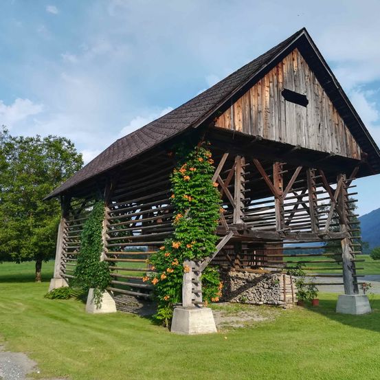 Bild enthält, Outdoors, Shelter, Housing, House, Cabin, Grass, Bicycle, Gothic Arch, Nature, Wheel