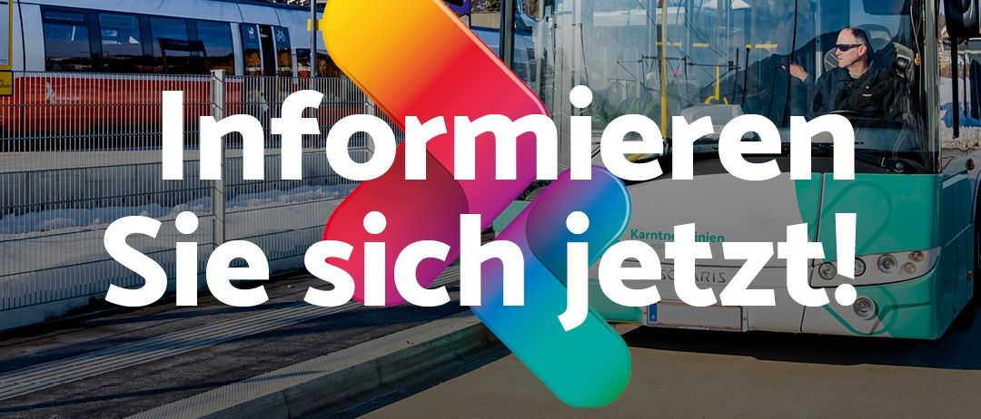 Eine Anzeige zeigt einen Bus und eine Straßenbahn mit dem Text 'Informieren Sie sich jetzt!' darüber. Die Ankündigung erwähnt Änderungen der Bus- und Bahnrouten ab dem 14.12.2025.