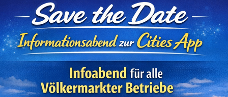 Eine Werbung für eine App namens Cities App, die für Bauernmärkte ist. Es steht mehr Sichtbarkeit, neue Kunden und Vorteile für Unternehmen. Im Hintergrund ist eine Stadtlandschaft zu sehen.