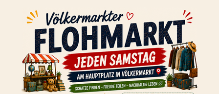 Flohmarkt jeden Samstag am Hauptplatz im Volksmarkt. Stände bis 5 Meter für 5 Euro. Zentrale Lage am Hauptplatz. Viele Besucher und familiäre Atmosphäre. Einfach anmelden und abholen. Kinderflohmarkt ist kostenlos. Kinder dürfen ihre eigenen Spielzeuge und Kinderartikel verkaufen. Tische müssen vom Verkäufer selbst mitgebracht werden. Keine Gebühren, Kinder können ihre eigenen Sachen verkaufen. Gastronomiebereich am Hauptplatz.