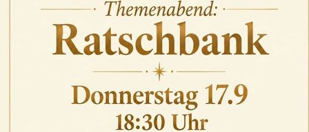 Plakat für einen Themenabend im Ratsbank am Donnerstag, 17. September um 18:30 Uhr. Das Plakat zeigt eine goldene Eule mit ausgebreiteten Flügeln und Sternen.
