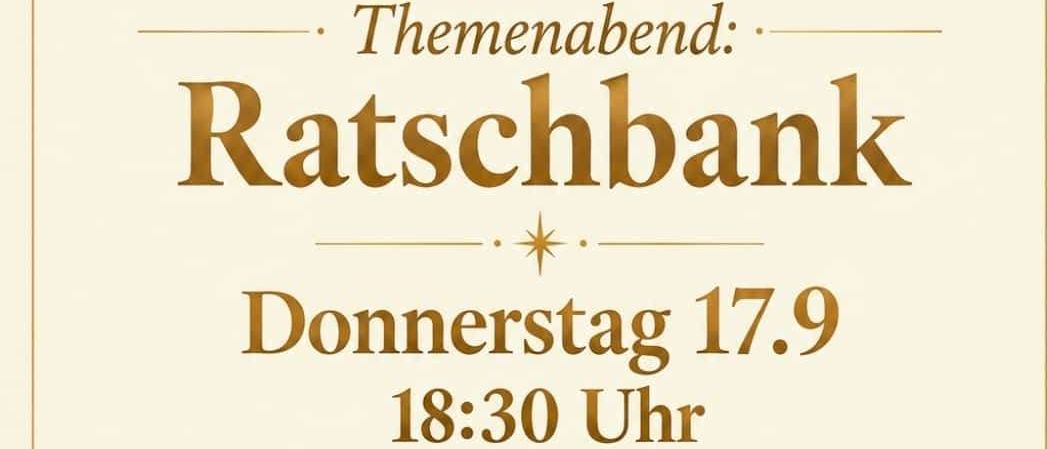 Plakat für einen Themenabend im Ratsbank am Donnerstag, 17. September um 18:30 Uhr. Das Plakat zeigt eine goldene Eule mit ausgebreiteten Flügeln und Sternen.