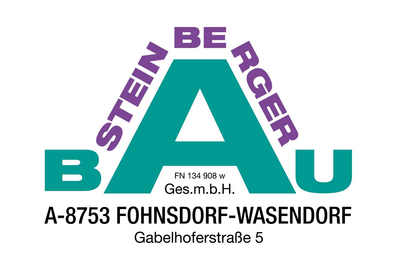 Logo for Bau Stein-Berger, featuring a stylized letter A with the company name and address.