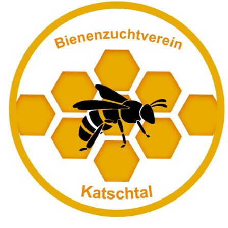 Logo des Bienenzuchtvereins Katschthal mit einer Biene auf einem Honigwabenhintergrund. Der Text Bienenzuchtverein ist orange geschrieben, während Katschthal schwarz ist.