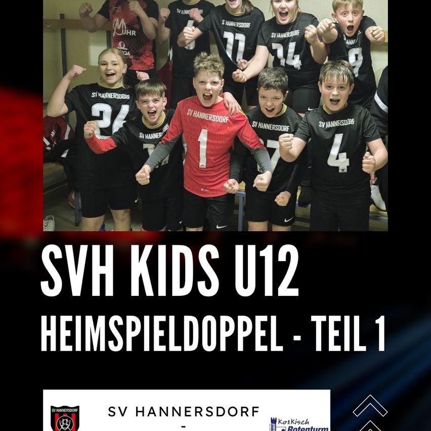Eine Gruppe von Kindern in Sportuniformen feiert zusammen. Der Junge im roten Trikot hat die Nummer 1 darauf. Sie stehen in einer Reihe, lächeln und machen Handzeichen.