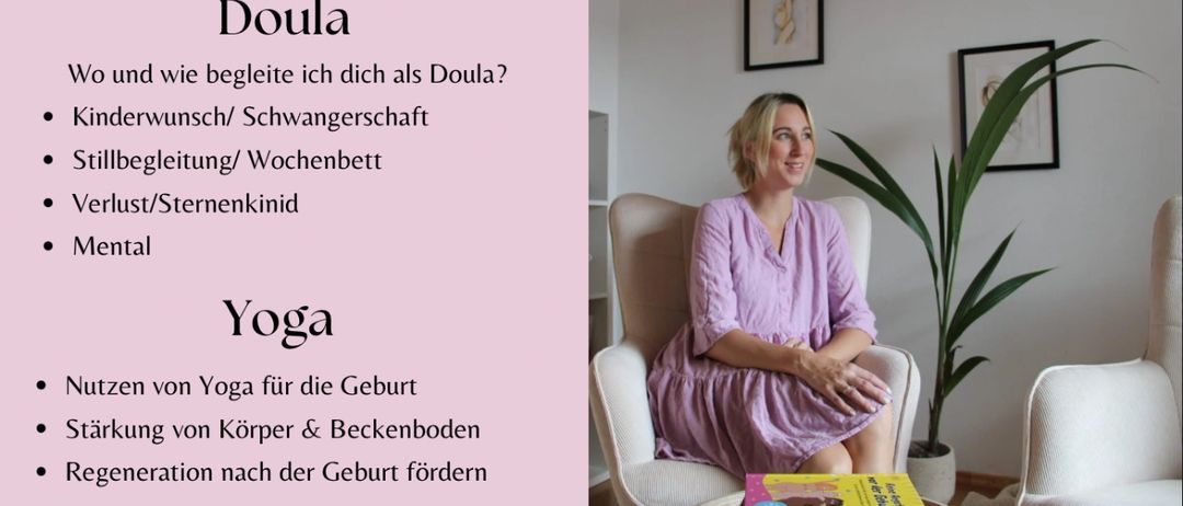 Ein Veranstaltungsposter für eine Yoga- und Babymassage-Sitzung. Es zeigt zwei Frauen, eine mit einem Baby und die andere auf einem Stuhl sitzend. Die Veranstaltung findet am 10. März 2020 um 17:30 Uhr auf dem Markt 1 in Bromberg statt. Kontaktnummern für Michelle und Barbara sind angegeben.