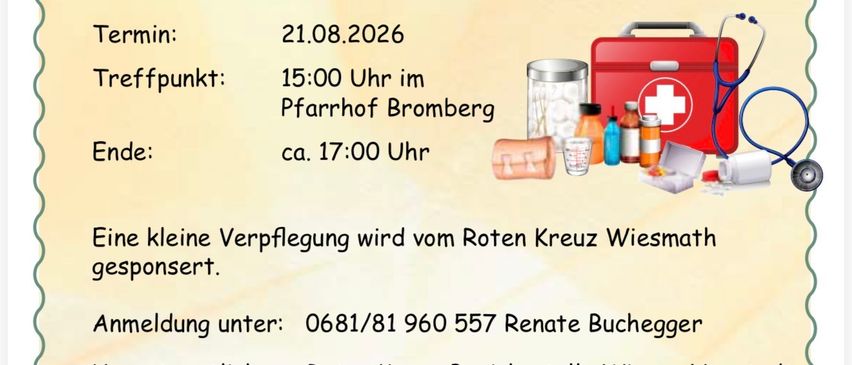 An event poster for a Red Cross activity on August 21, 2026. It includes details like the meeting time, location, and contact information. The poster features an ambulance and medical equipment.