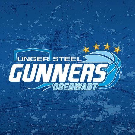 The blue logo for the Unger Steel Gunners Oberwart basketball team with four stars above it.