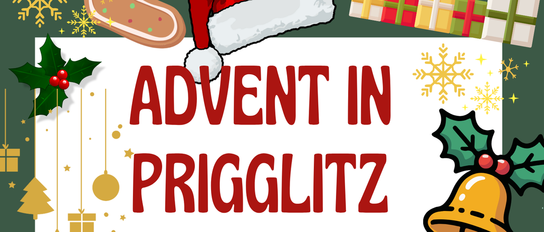 Plakat für Advent in Prigglitz zeigt eine festliche Szene mit Chören, Glocken und dem Weihnachtsmann. Die Veranstaltung ist für den 21. Dezember 2025 um 15:00 Uhr in der Pfarrkirche geplant. Es beinhaltet ein gemütliches Beisammensein mit Tee, Kuchen und Keksen.