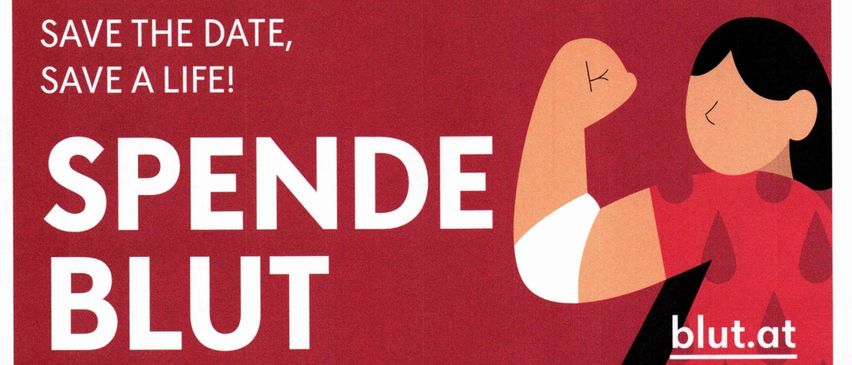 Ein Plakat für eine Blutspendeveranstaltung am Donnerstag, 10. September 2026, im Bernstein Madonna Schloss. Die Veranstaltung läuft von 16:30 bis 20:30 Uhr. Es beinhaltet eine kostenlose Gesundheitsuntersuchung. Ein QR-Code ist für die Buchung vorhanden.