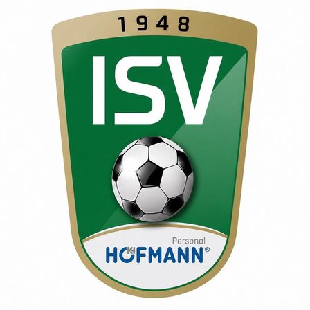Ein Fußballlogo mit dem Text ISV und dem Jahr 1948 darüber. Der Fußball ist in der Mitte.