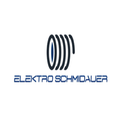 Das Logo von Elektro Schmidauer zeigt ein blaues und schwarzes kreisförmiges Design mit einem abstrakten Muster darin, über dem Namen in fetten blauen Buchstaben.