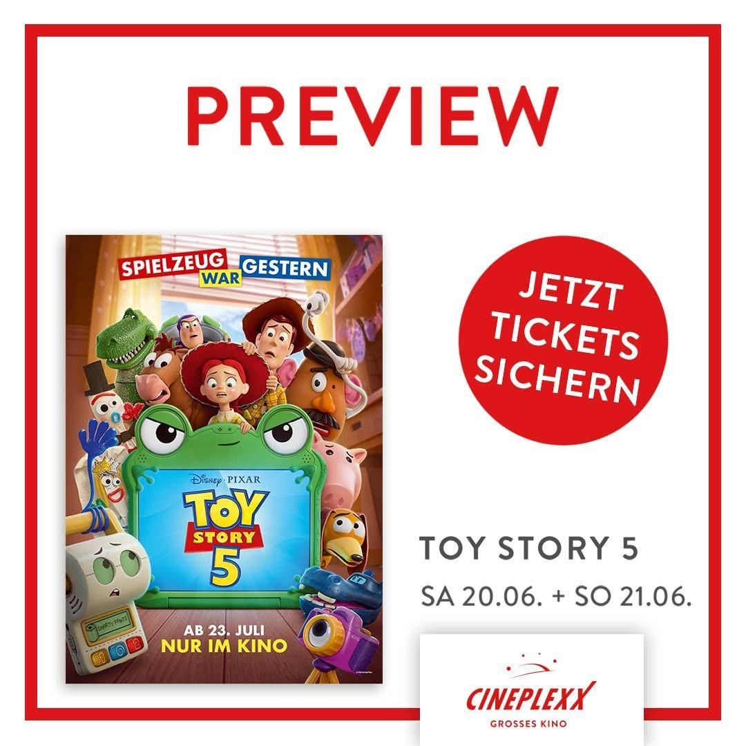 Vorschau für Toy Story 5 Film. Jetzt Tickets kaufen. Termine: 20.06.2024 und 21.06.2024. Ab 23.07. im Kino erhältlich.
