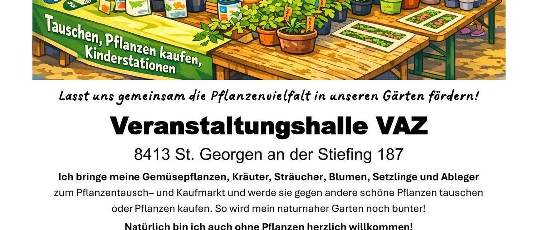 Poster for plant swap event. Illustration of people buying plants. Event details listed below.