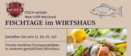 An advertisement for seafood specialties in a restaurant from July 11-19. A plate with salmon and vegetables, accompanied by a QR code for reservations.
