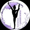 Ein kreisförmiges Logo mit einer Silhouette einer Person, die eine Yoga-Pose ausführt, mit dem Text Turnverein Langenwang in lila Schrift.