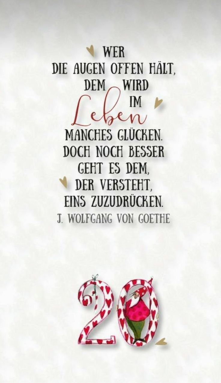 Ein Zitat von J. Wolfgang von Goethe wird angezeigt. Es lautet: 'Denen, denen das Leben Glück bringt, geht es dem, der einen Rückschlag verträgt, noch besser.' Das Bild hat einen weißen Hintergrund mit roten Herzformen.