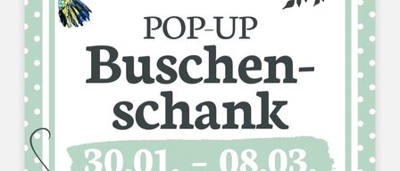 Werbeposter für einen Pop-up-Blumenladen. Zeigt einen Kolibri, Blumenmuster und Text auf Deutsch. Termine sind vom 30.01. bis 08.03. von Freitag bis Sonntag, ab 16:00 Uhr. Adresse ist Dorfstrasse 17, 8263 Grosswilfersdof.