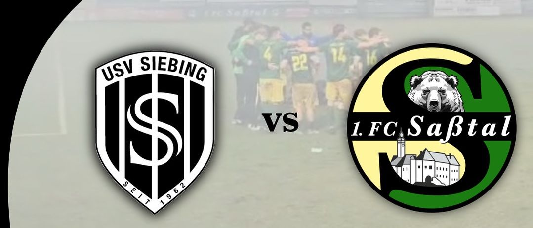 Plakat für einen Fußball-Matchday zwischen USV Siebing und 1.FC Sabtal. Das Spiel ist Teil der Bezirksliga Süd, Runde 12. Datum und Uhrzeit sind Sonntag, 2. November 2025, um 14 Uhr. Ort ist Siebings Waldstadion.