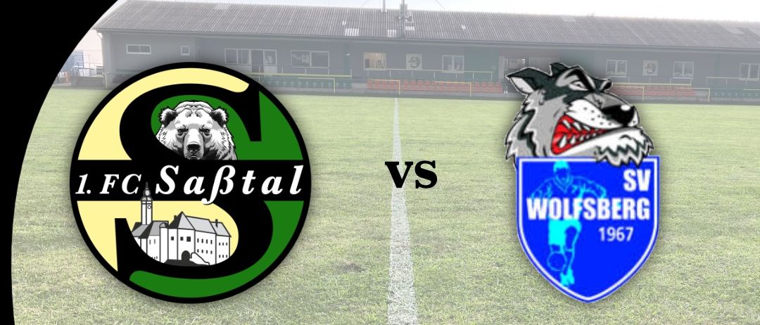 Matchday-Poster für 1.FC Saftal gegen SV Wolfsberg, mit einem Stadion, einem grünen Feld, Sponsorenlogos und Matchdetails. Das Event findet am Freitag, 27.03.2026 um 19 Uhr im Saftalstadion Mettersdor statt.