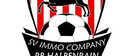 Ein Fußball mit einer Pferdesilhouette darüber, unter dem Text 'SV IMMO COMPANY RB HALBENRAIN 1962'.