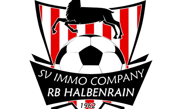 Ein Fußball mit einer Pferdesilhouette darüber, unter dem Text 'SV IMMO COMPANY RB HALBENRAIN 1962'.