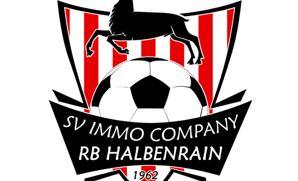 A soccer ball with a horse silhouette above it, under the text 'SV IMMO COMPANY RB HALBENRAIN 1962'.