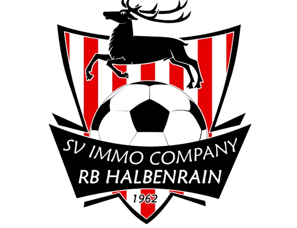 Ein Fußball mit einer Pferdesilhouette darüber, unter dem Text 'SV IMMO COMPANY RB HALBENRAIN 1962'.