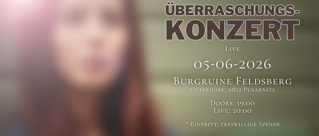 Das Bild zeigt das Gesicht einer Frau mit Textüberlagerung. Es steht: 'Uberrason Konz Live 05-06 Burgruine Unterdorf, 9812 Türen: 1 Live: 20 Eintritt: Frei'.
