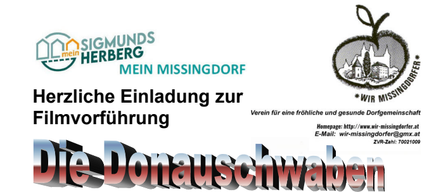 Eine Einladung zur Filmvorführung 'Die Donauschwaben' über die Geschichte einer deutschsprachigen Minderheit von der Ansiedlung bis zur Internierung. Der Film behandelt Maria Theresas Herrschaft und Titos Regime. Ein serbischer Filmemacher erforscht dieses Thema und listet es als unpatriotischen Film. Ludwig Wursts Vortrag 'Verlorene Heimat' begleitet die Vorführung.
