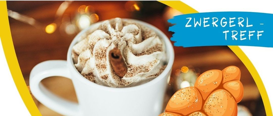 Eine Werbung für eine Veranstaltung mit Kaffee und Gebäck am 31. Oktober 2025 von 15:00 bis 17:00 Uhr im St. Radegund Pfarrheim. Es werden Kakao und Brezeln gezeigt.