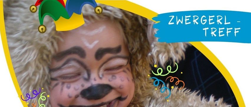 Plakat für Fasching im Januar 2026. Es zeigt ein lächelndes Gesicht mit einem pelzigen Kostüm und Gesichtsbemalung. Die Veranstaltung findet am Freitag von 15:00 bis 17:00 Uhr in St. Radegund Pfarrheim statt. Das Plakat ermutigt Besucher, sich zu verkleiden.