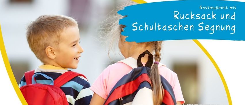 Poster for a school and kindergarten event on September 13, 2026, featuring two children with backpacks, a heart symbol, and a message about gifts for every child. The text is in German.